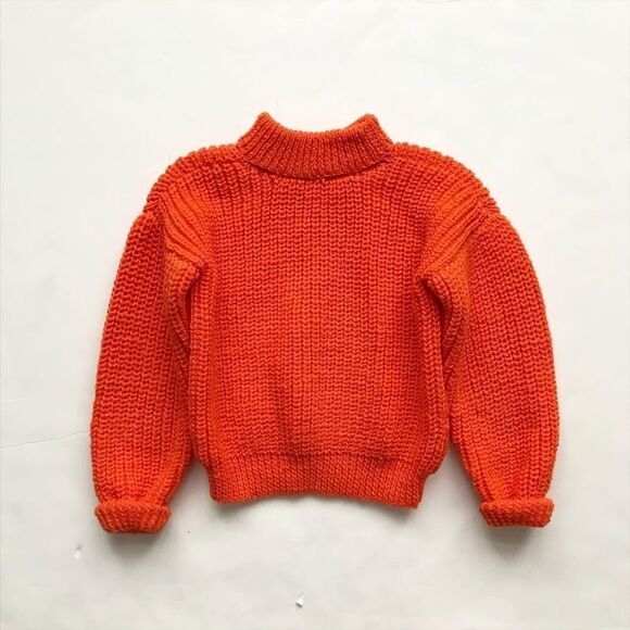 Hand knit orange mock neck sweater EUC fits like 6Y - Picture 5 of 5